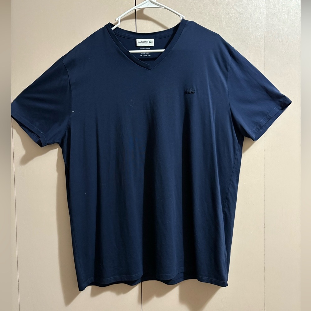 Lacoste Men's Navy Blue V-Neck Pima cotton Tee XXL